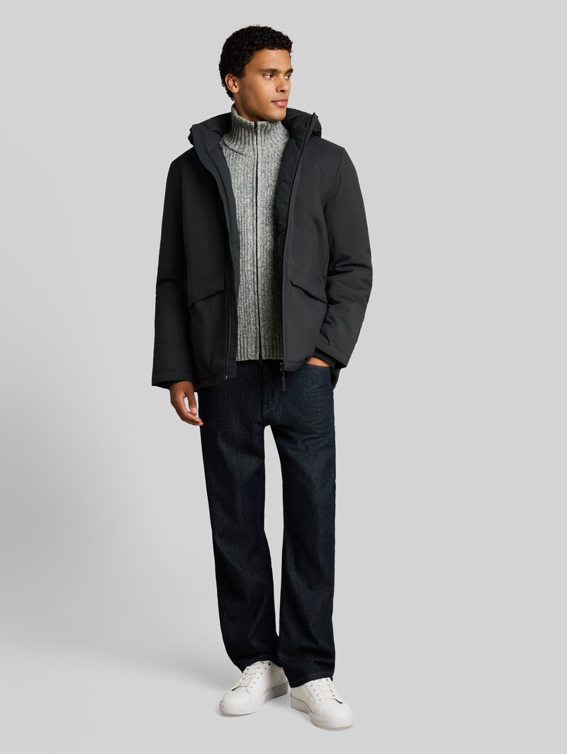 Tom Tailor Relaxed Fit Strickjacke mit Reißverschluss - Grey Black Structure