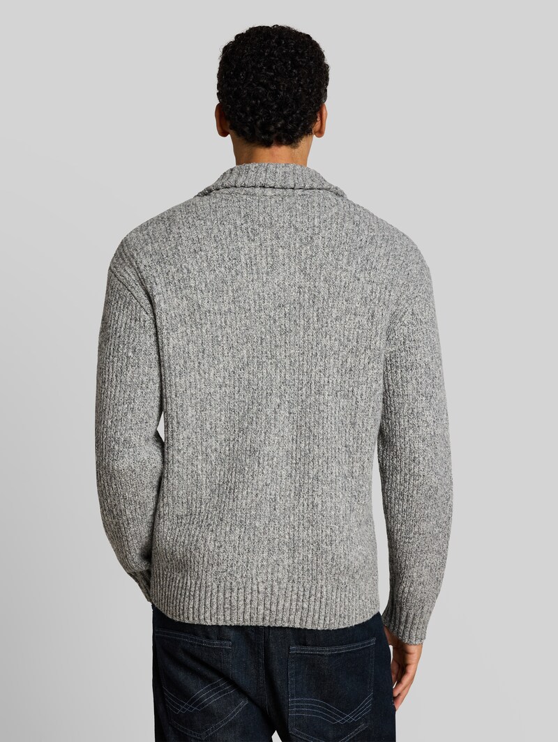 Tom Tailor Relaxed Fit Strickjacke mit Reißverschluss - Grey Black Structure