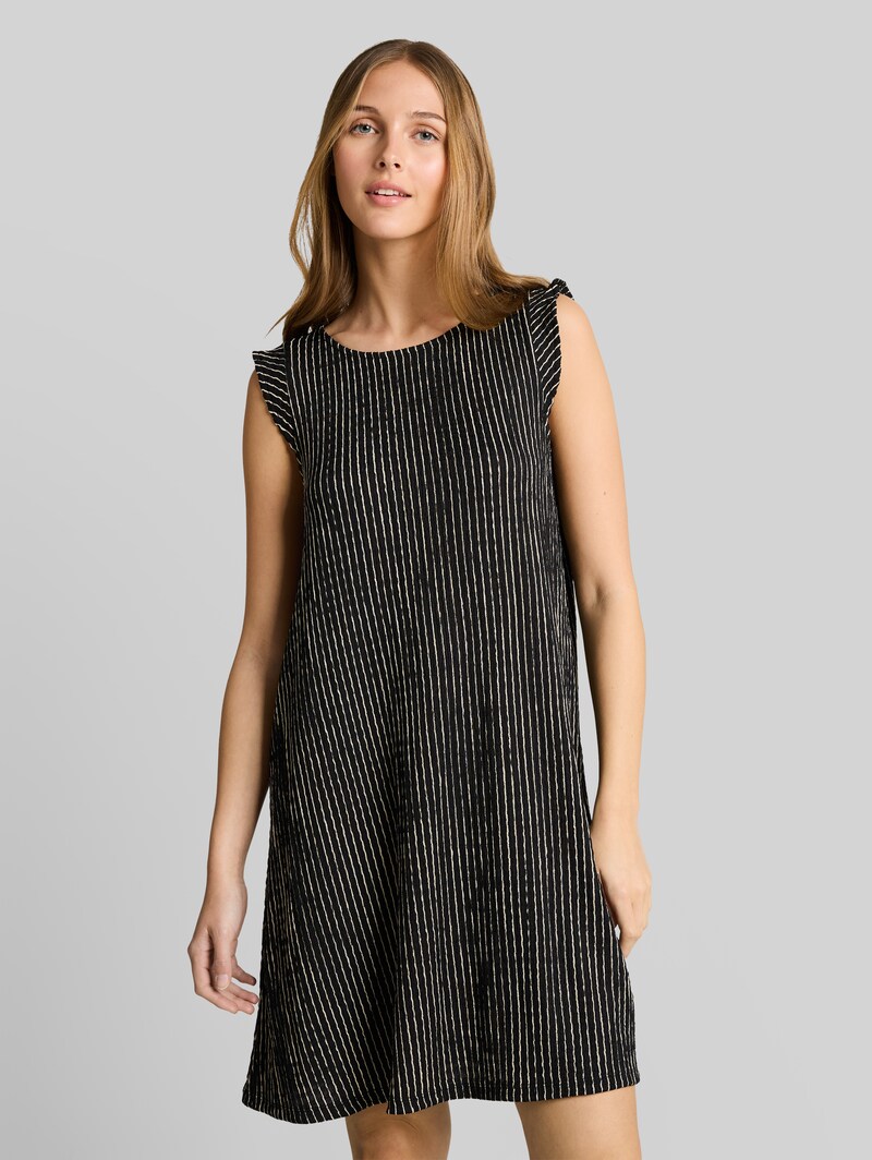 Tom Tailor Crinkle Mini-Kleid mit Volantärmeln - Black Beige Stripe Tom Tailor Crinkle Mini-Kleid mit Volantärmeln - Black Beige Stripe