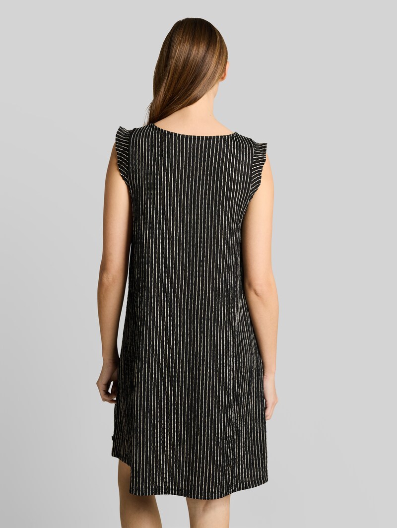 Tom Tailor Crinkle Mini-Kleid mit Volantärmeln - Black Beige Stripe