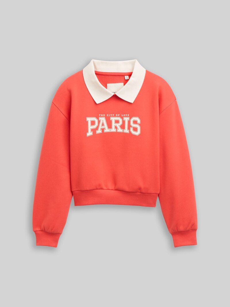 Tom Tailor Cropped Sweatshirt mit Kragen - Plain Red