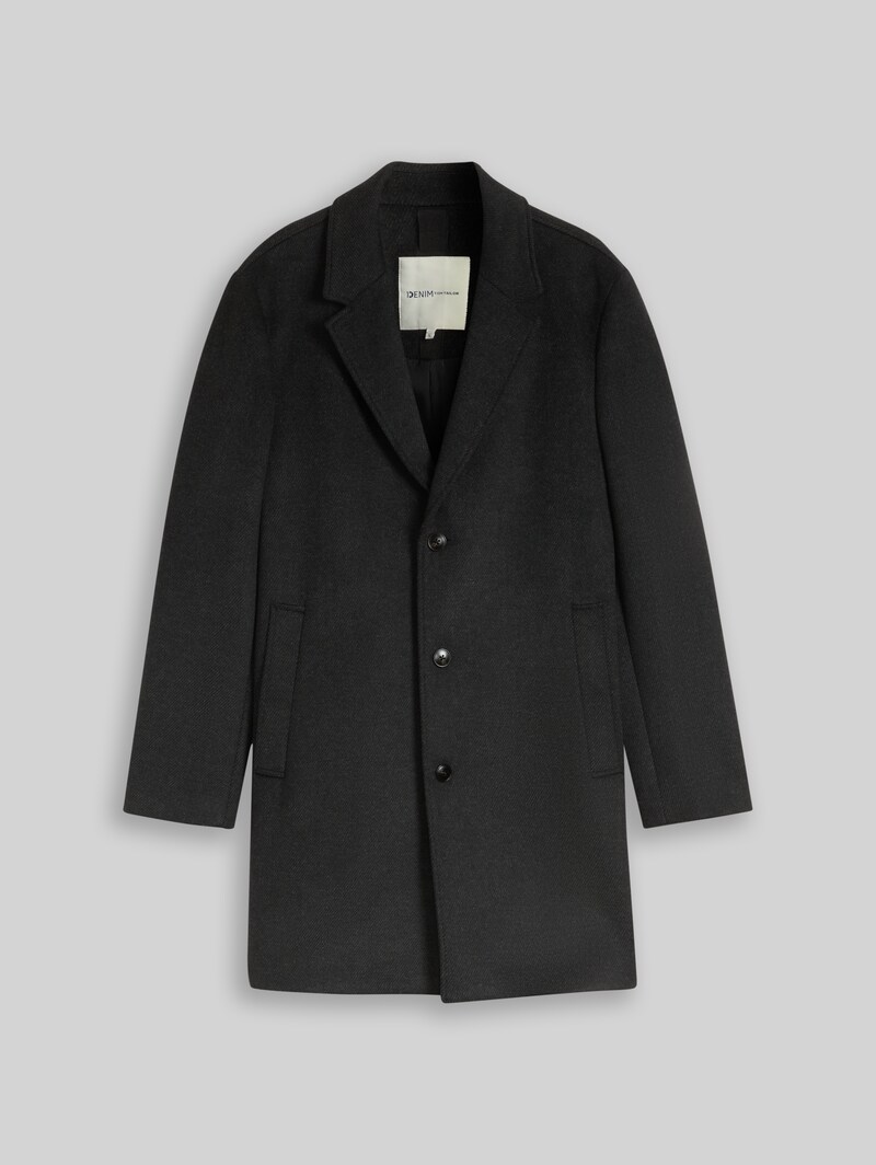 Tom Tailor Relaxed Fit Wollmantel mit Reverskragen - Dark Grey Melange Twill