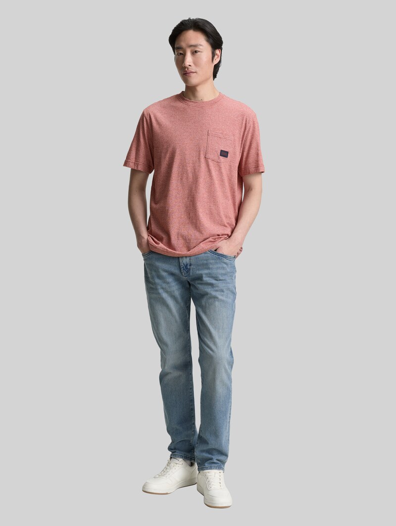 Tom Tailor T-Shirt mit Brusttasche - Velvet Red Fine Stripe