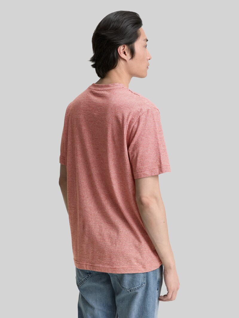 Tom Tailor T-Shirt mit Brusttasche - Velvet Red Fine Stripe