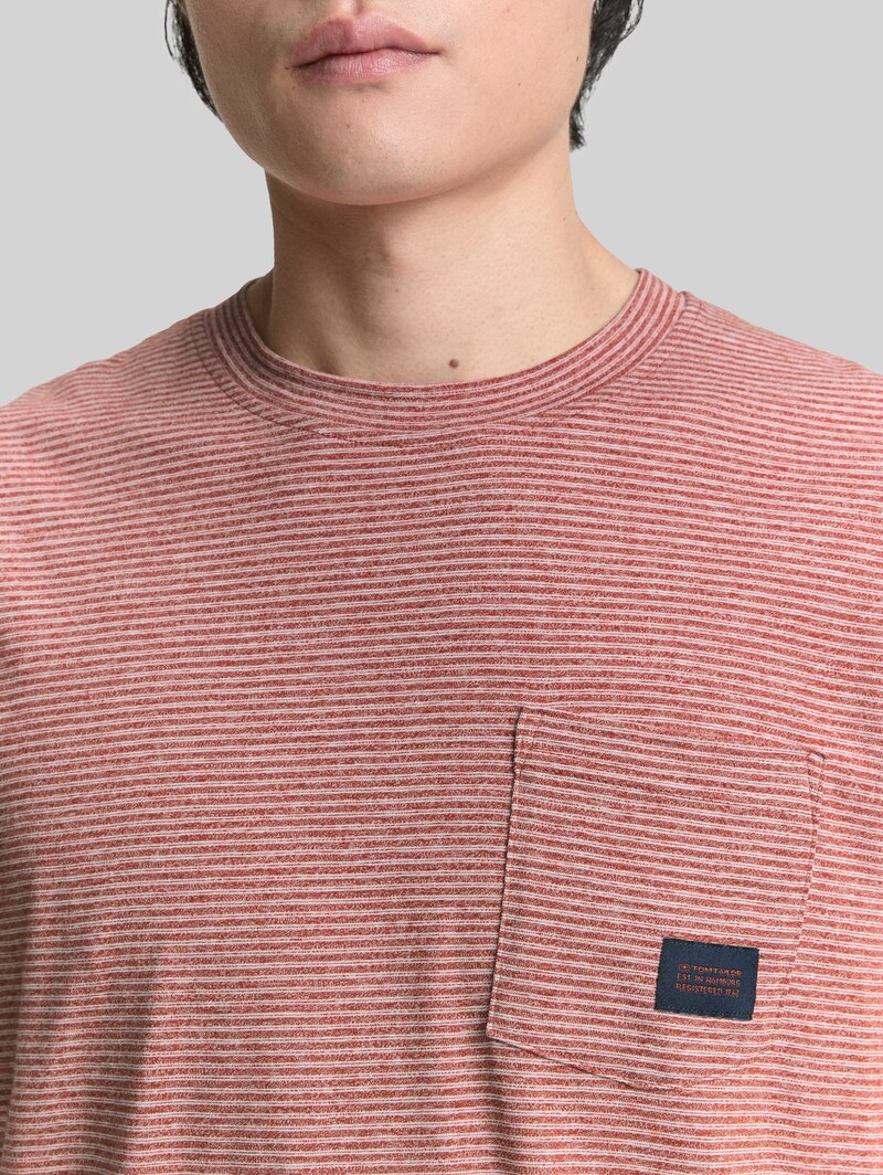 Tom Tailor T-Shirt mit Brusttasche - Velvet Red Fine Stripe