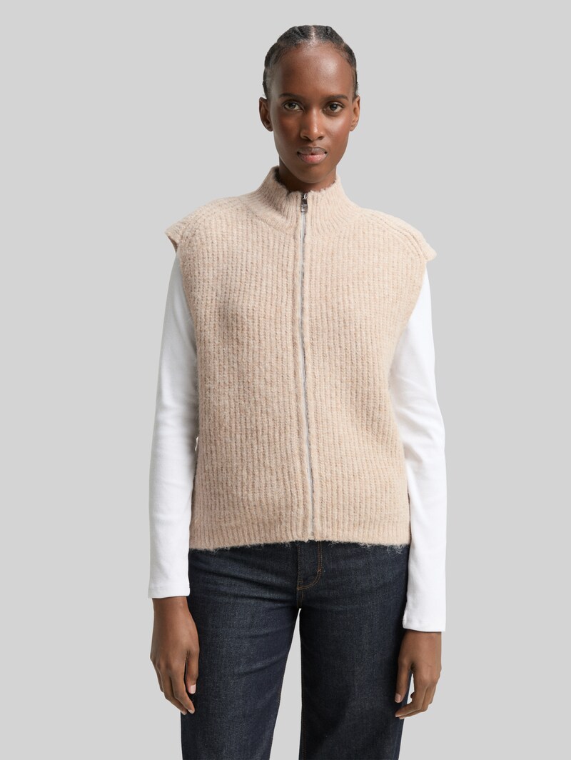 Tom Tailor Pullunder mit Stehkragen - Cosy Beige Melange Tom Tailor Pullunder mit Stehkragen - Cosy Beige Melange