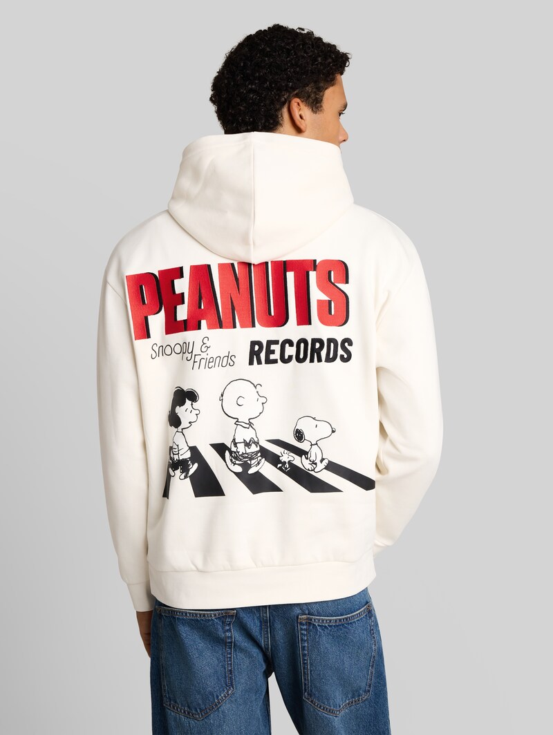 Tom Tailor Relaxed Fit Hoodie Sweatshirt mit Snoopy-Rückenprint - Gardenia White