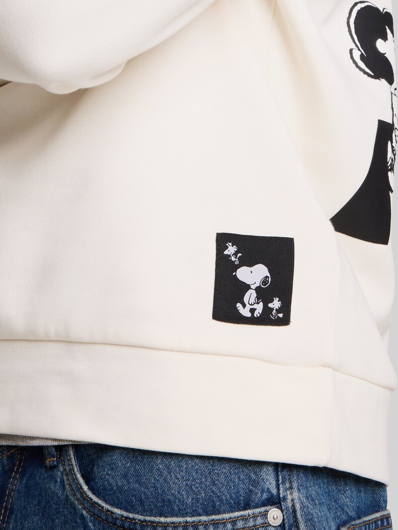 Tom Tailor Relaxed Fit Hoodie Sweatshirt mit Snoopy-Rückenprint - Gardenia White
