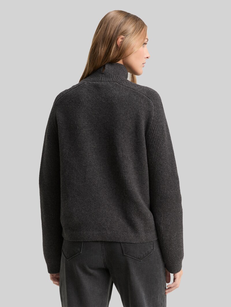 Tom Tailor Relaxed Fit Strickpullover mit Stehkragen - Shale Grey Melange