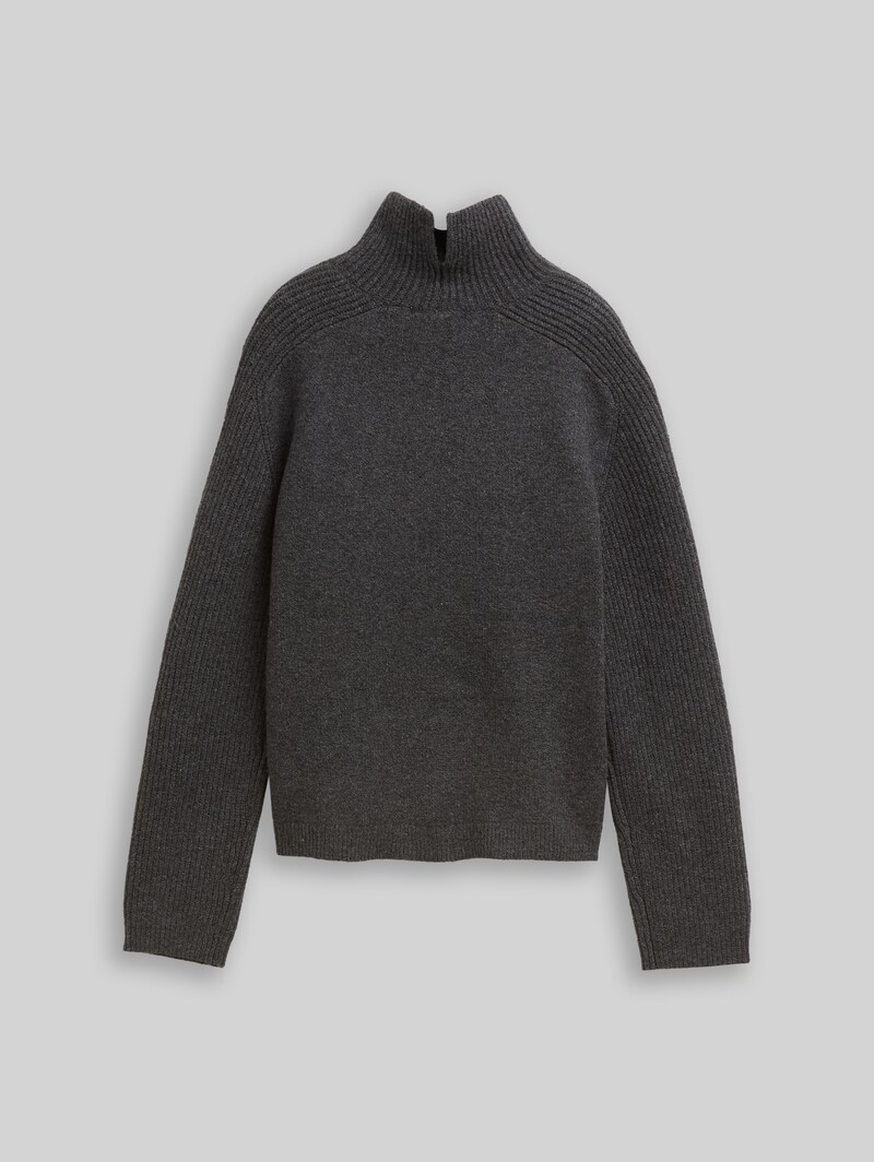 Tom Tailor Relaxed Fit Strickpullover mit Stehkragen - Shale Grey Melange