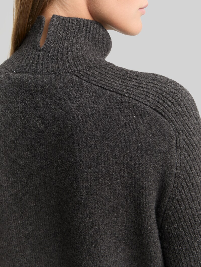Tom Tailor Relaxed Fit Strickpullover mit Stehkragen - Shale Grey Melange