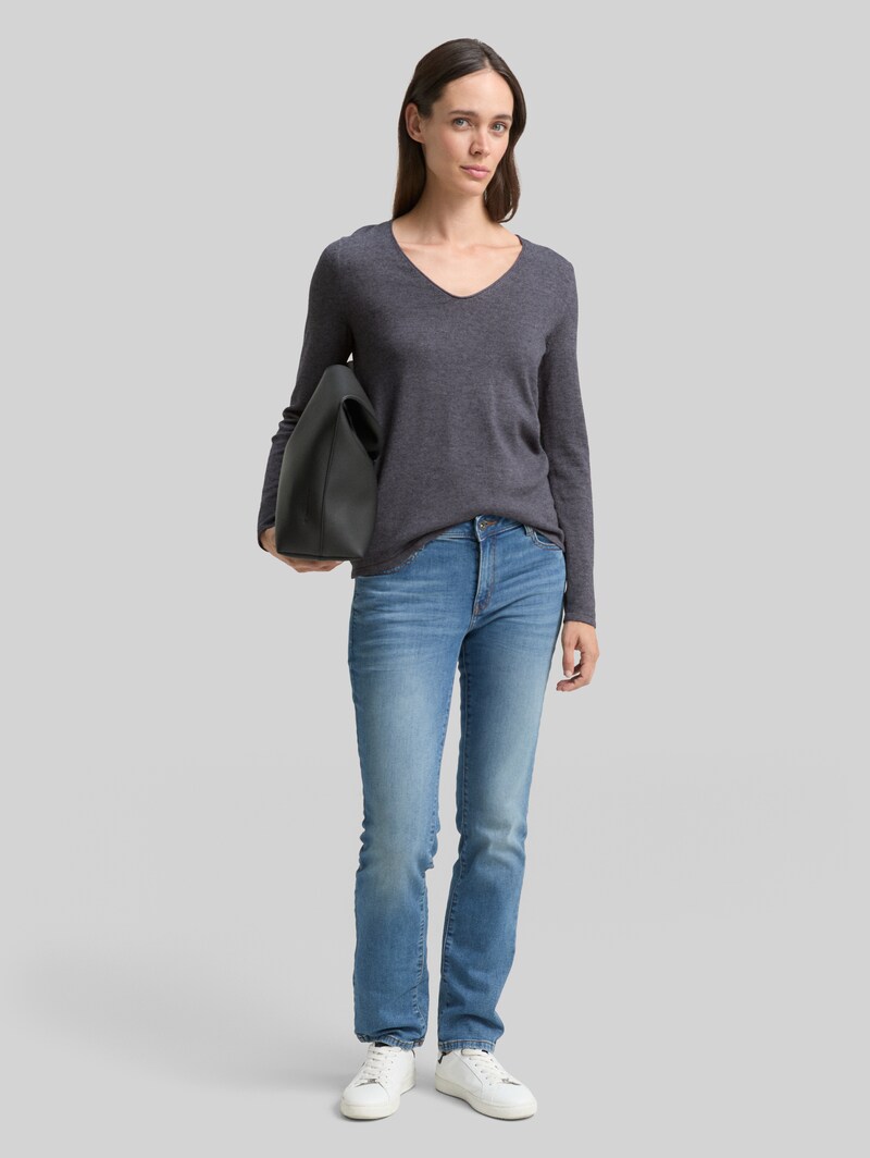 Tom Tailor Strickpullover mit V-Ausschnitt - Evident Anthracite Melange