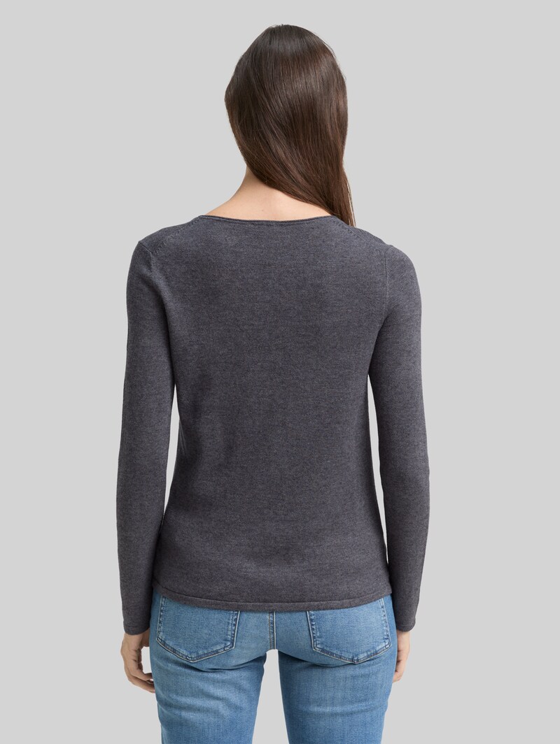 Tom Tailor Strickpullover mit V-Ausschnitt - Evident Anthracite Melange