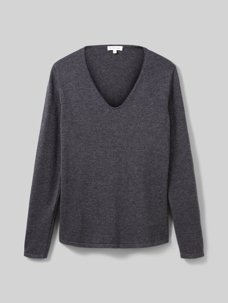 Tom Tailor Strickpullover mit V-Ausschnitt - Evident Anthracite Melange