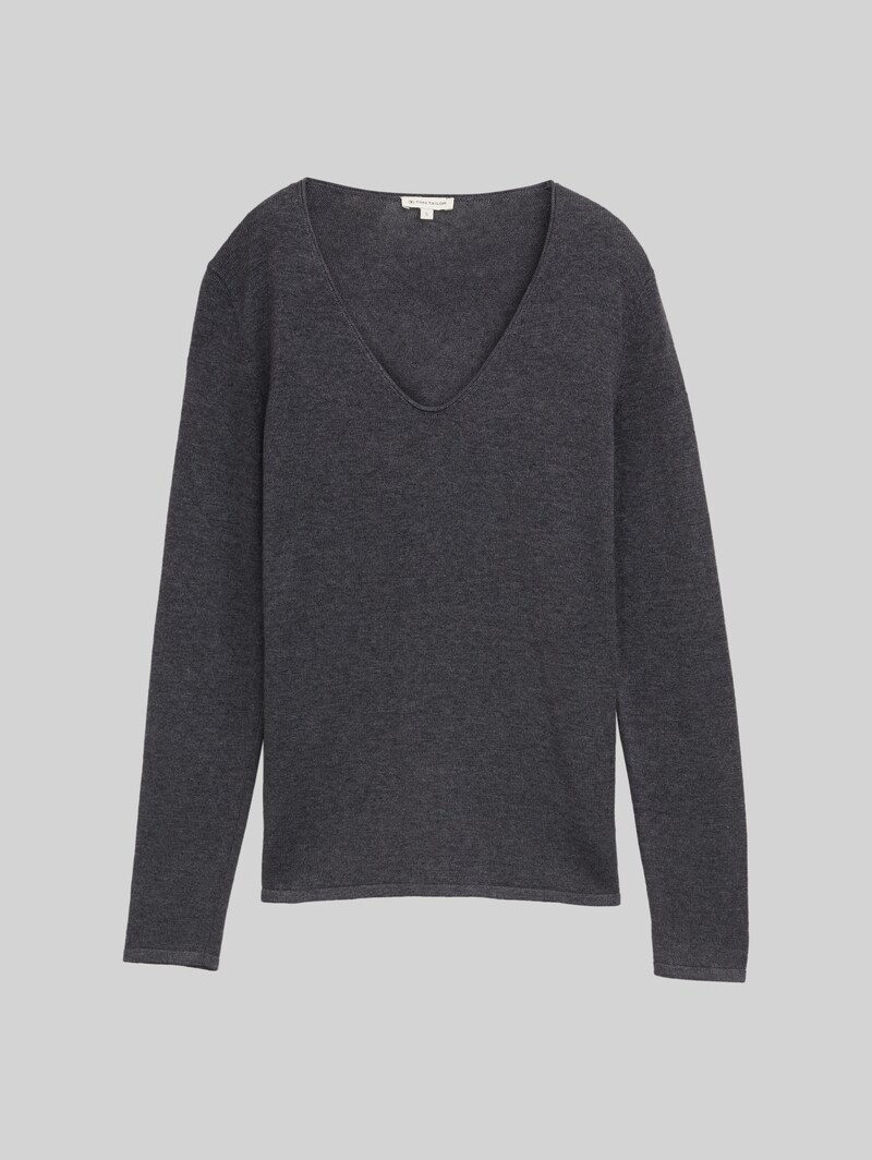 Tom Tailor Strickpullover mit V-Ausschnitt - Evident Anthracite Melange