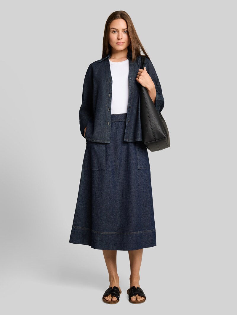 Tom Tailor Oversize Jeansbluse mit V-Ausschnitt - Blue Rinse Denim