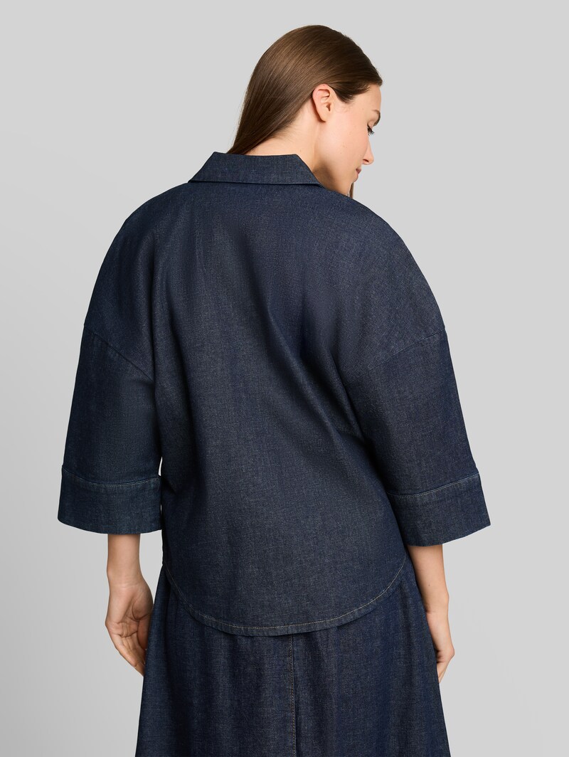 Tom Tailor Oversize Jeansbluse mit V-Ausschnitt - Blue Rinse Denim