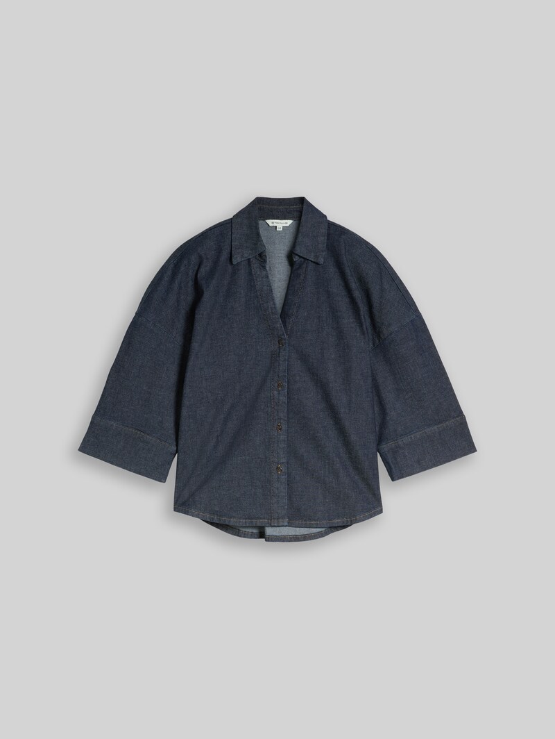 Tom Tailor Oversize Jeansbluse mit V-Ausschnitt - Blue Rinse Denim