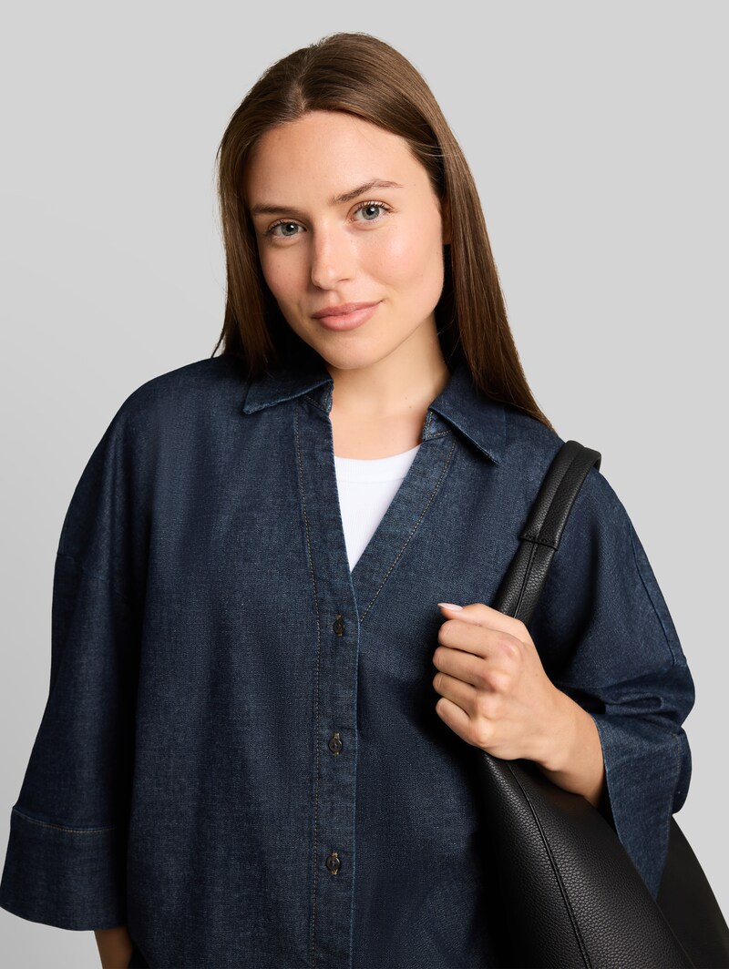 Tom Tailor Oversize Jeansbluse mit V-Ausschnitt - Blue Rinse Denim