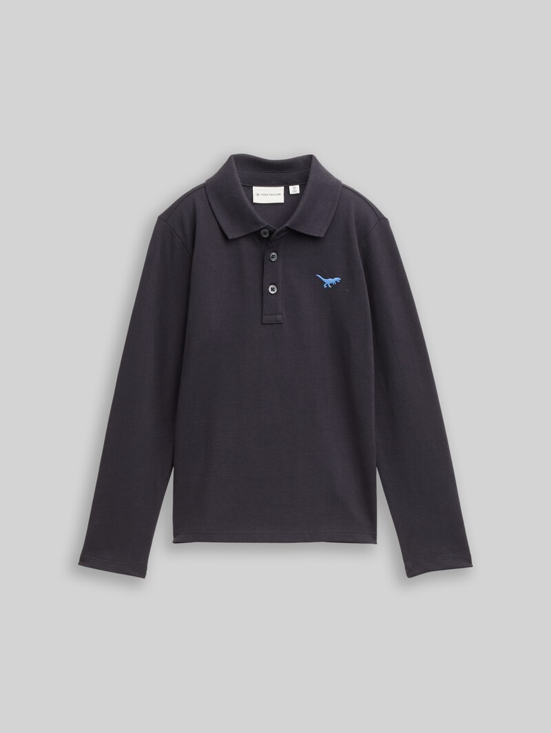 Tom Tailor Langarm Poloshirt mit Stickerei - Coal Grey
