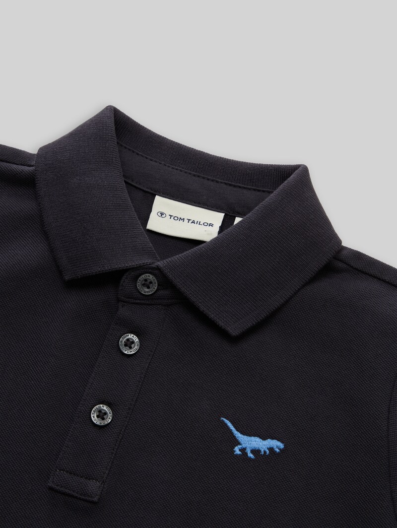 Tom Tailor Langarm Poloshirt mit Stickerei - Coal Grey