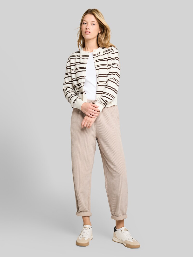 Tom Tailor Cardigan mit Rundhalsausschnitt - Offwhite Brown Stripe