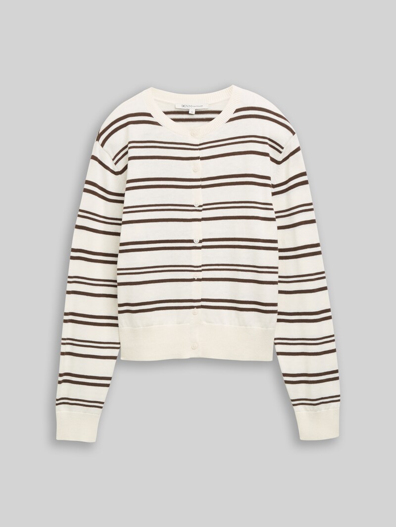 Tom Tailor Cardigan mit Rundhalsausschnitt - Offwhite Brown Stripe