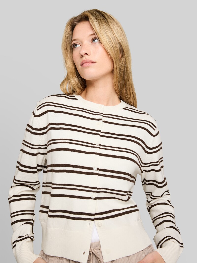 Tom Tailor Cardigan mit Rundhalsausschnitt - Offwhite Brown Stripe