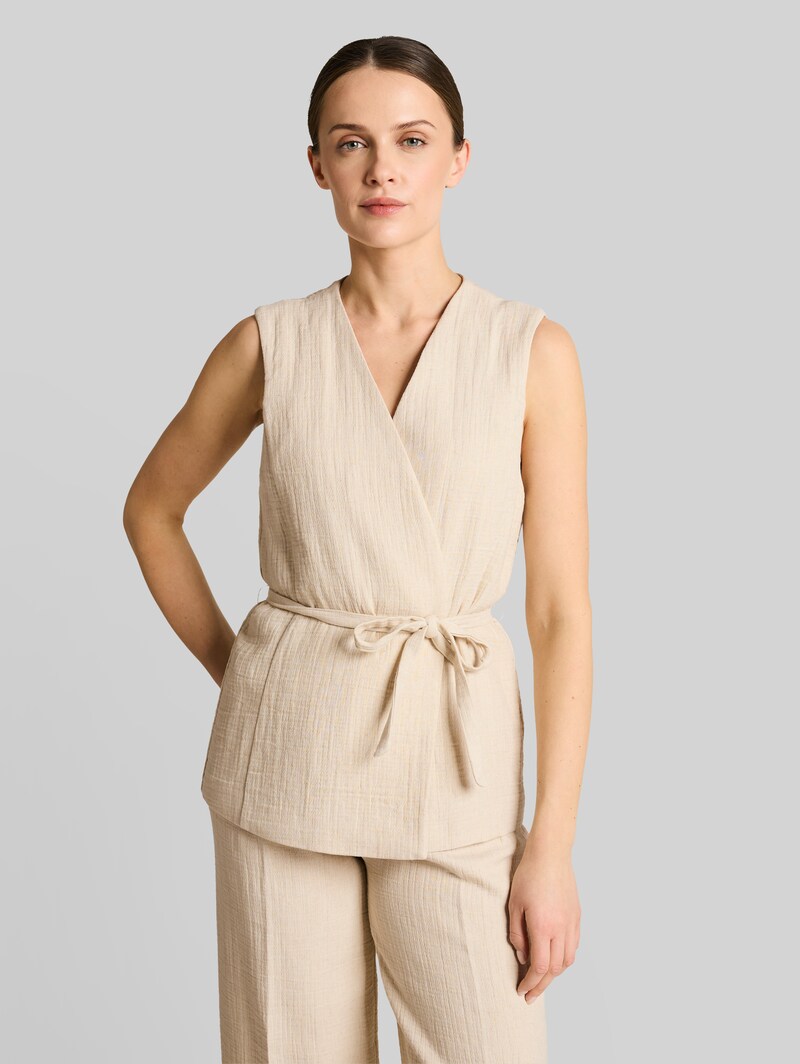 Tom Tailor Crinkle Blazer-Weste mit Leinenanteil - Sand Stone Beige Melange