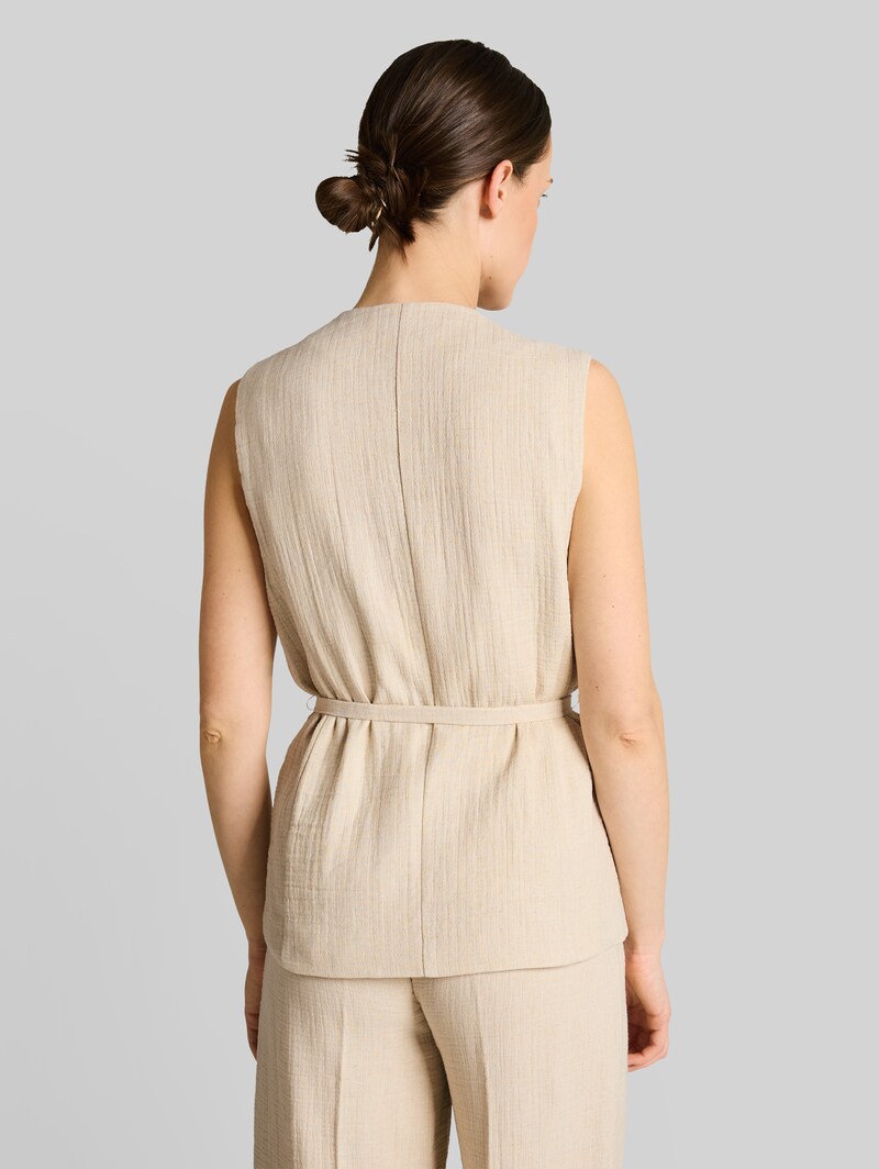 Tom Tailor Crinkle Blazer-Weste mit Leinenanteil - Sand Stone Beige Melange