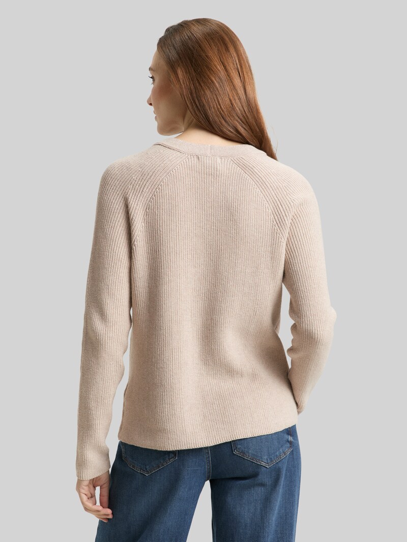 Tom Tailor Strickpullover mit V-Ausschnitt - Dusty Alabaster Melange