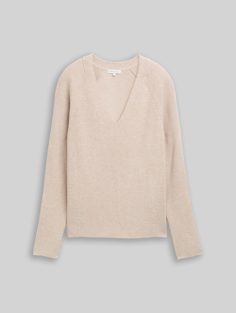 Tom Tailor Strickpullover mit V-Ausschnitt - Dusty Alabaster Melange
