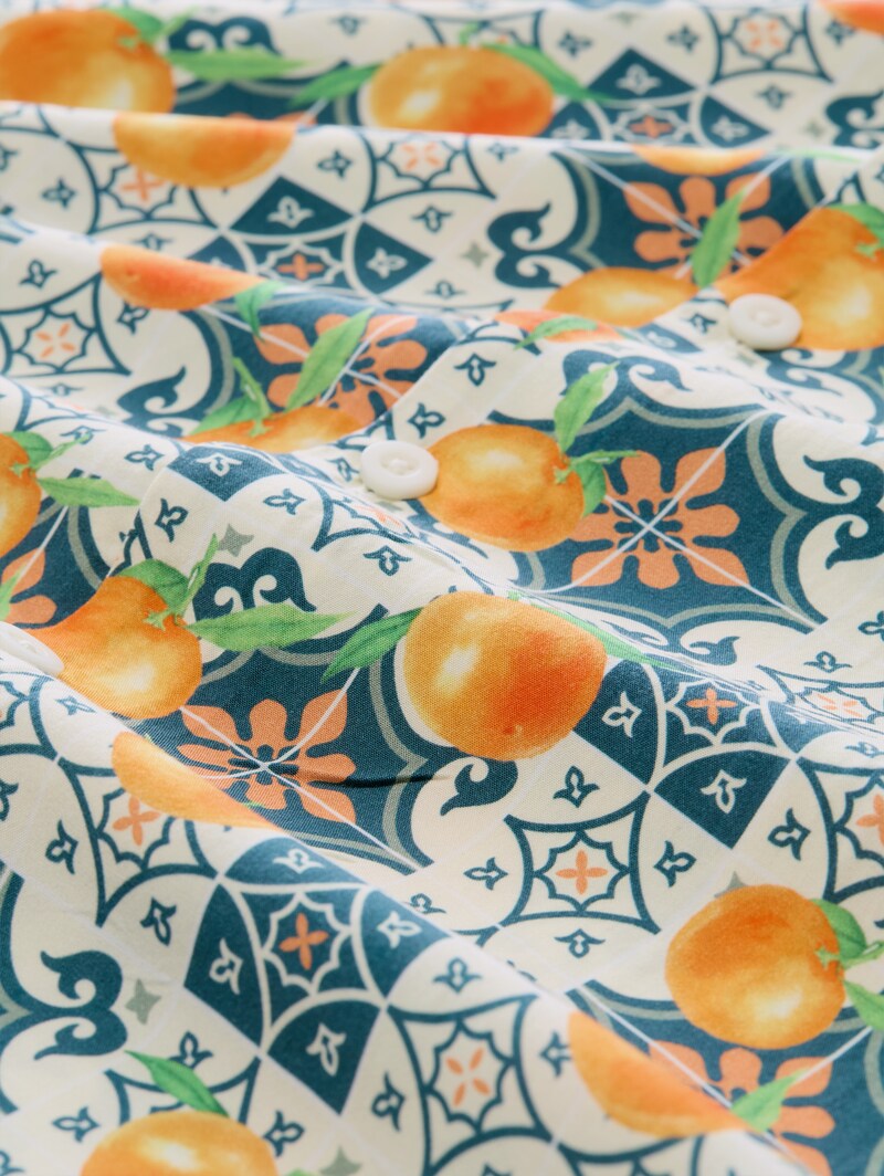 Tom Tailor Loose Fit Resort Kurzarmhemd mit Rückenprint - Colorful Fruit Print