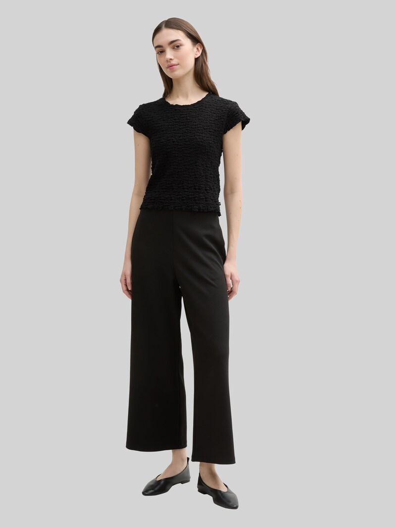 Tom Tailor Cropped Crinkle Bluse - Deep Black