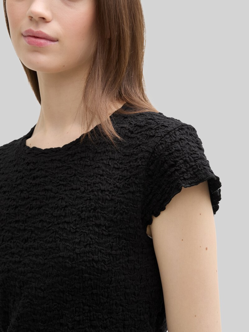 Tom Tailor Cropped Crinkle Bluse - Deep Black