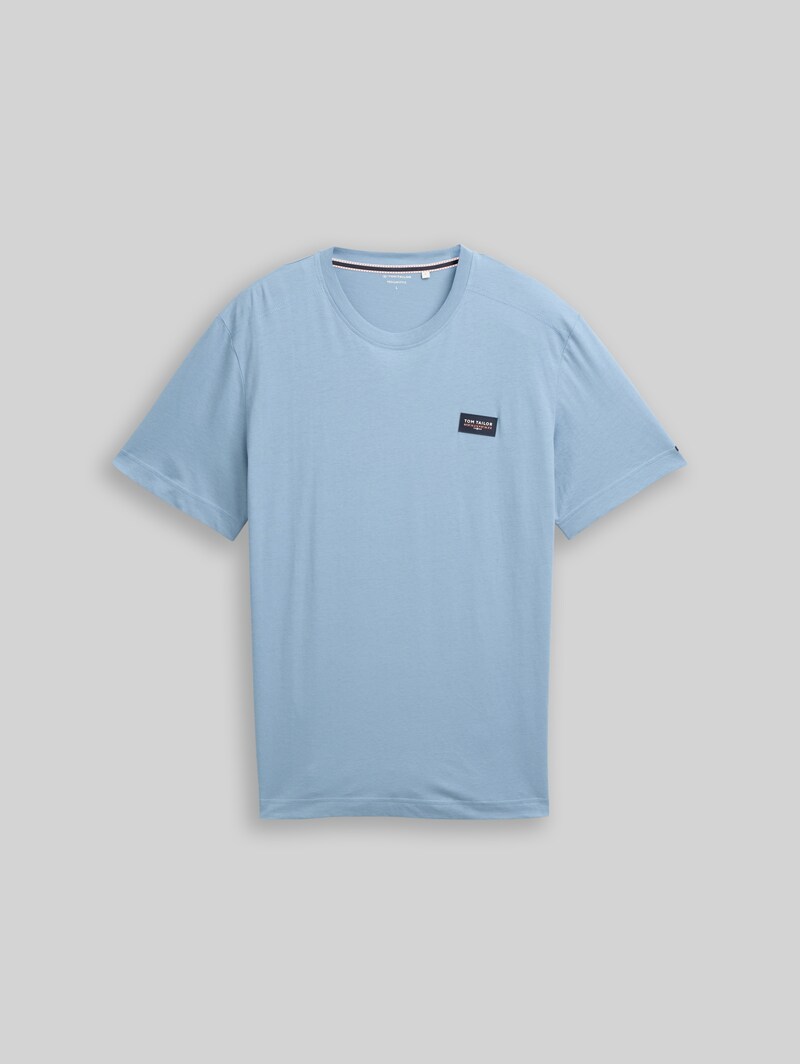 Tom Tailor T-Shirt aus Baumwolle mit Logo-Badge - Mountain Spring Blue