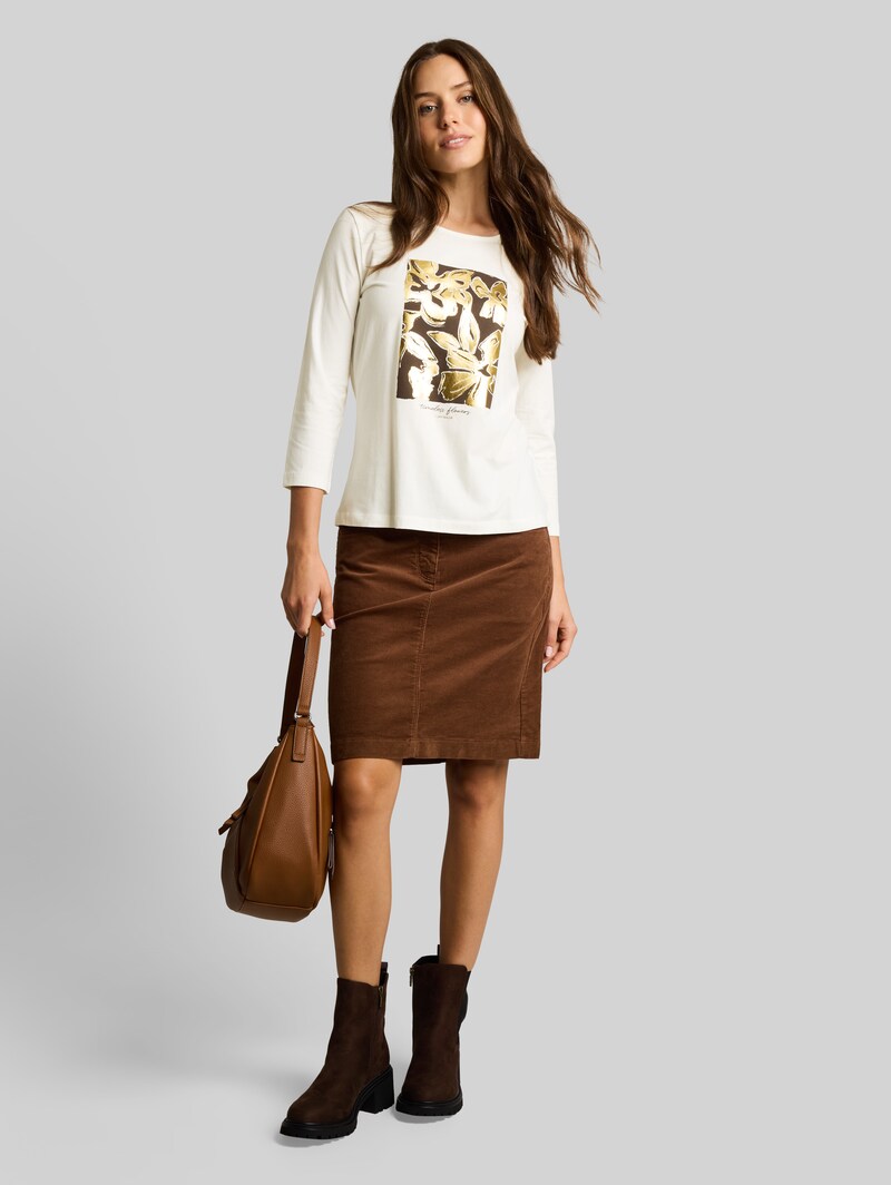 Tom Tailor Slim Fit Langarmshirt mit Blumen-Print - Whisper White