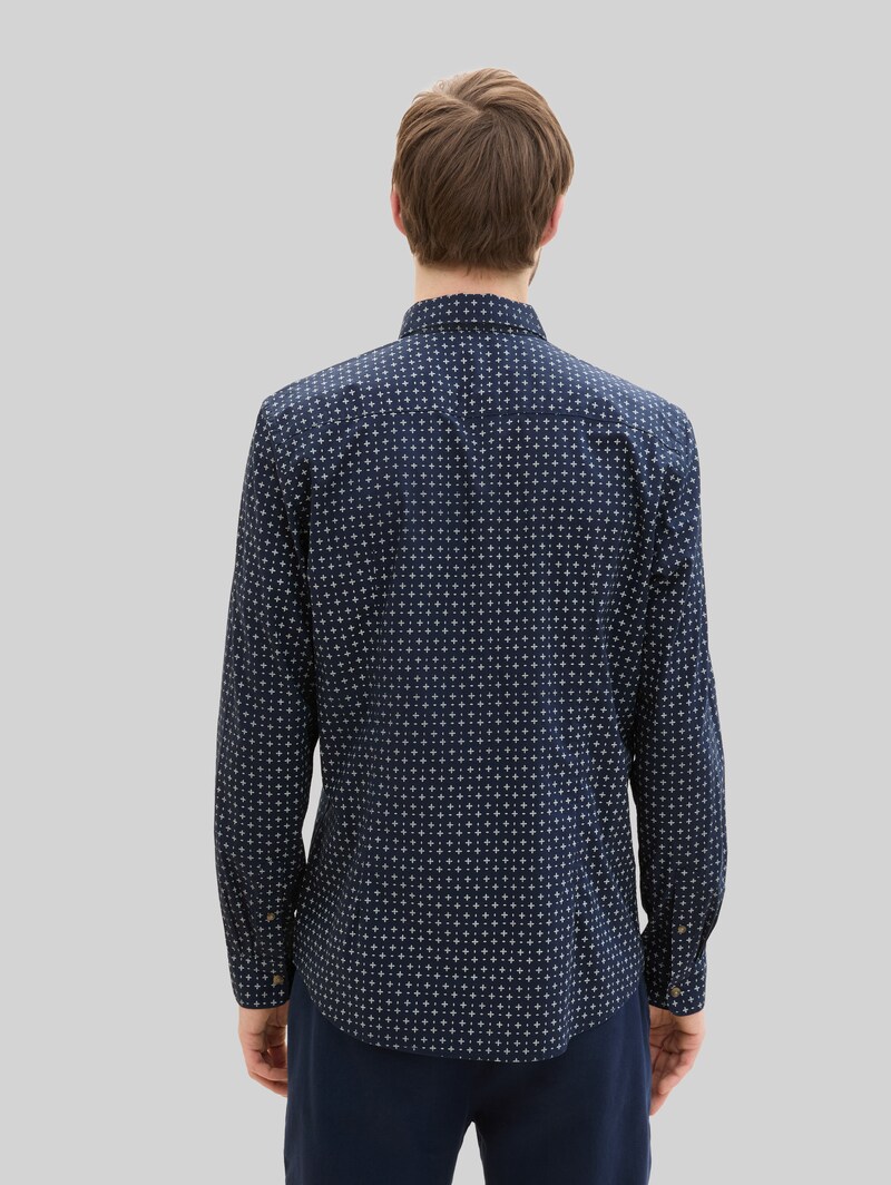 Tom Tailor Fitted Hemd mit Muster - Navy White Minimal Design