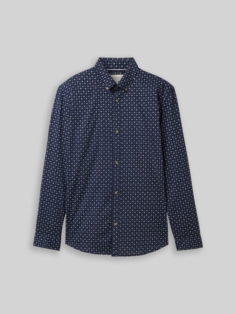 Tom Tailor Fitted Hemd mit Muster - Navy White Minimal Design