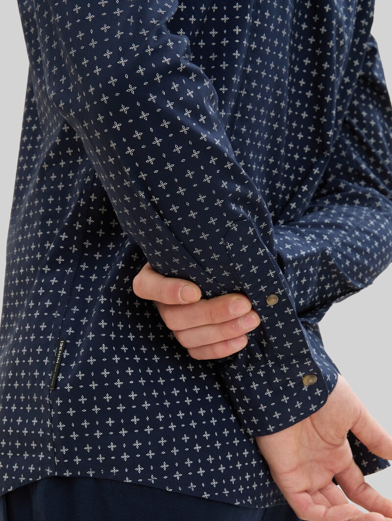 Tom Tailor Fitted Hemd mit Muster - Navy White Minimal Design