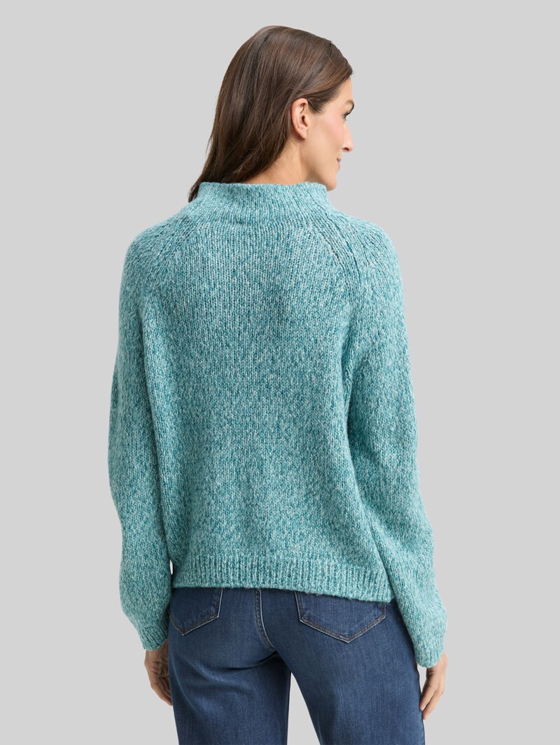 Tom Tailor Loose Fit Strickpullover mit Wollanteil - Teal White Mouline