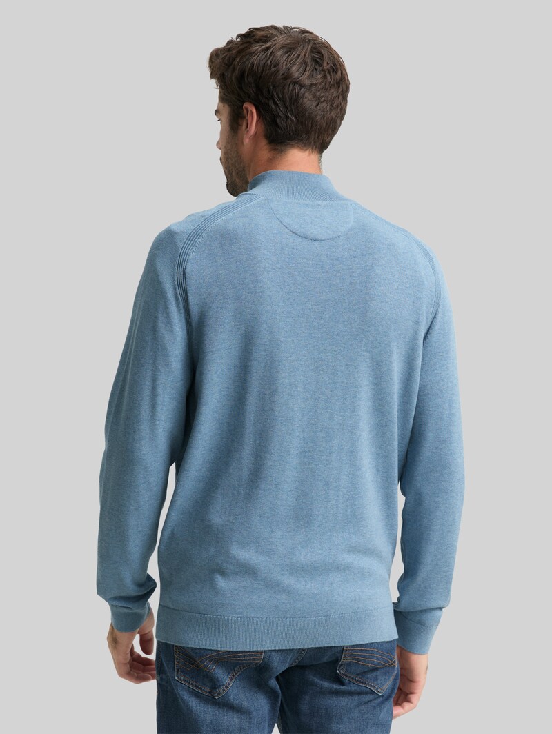 Tom Tailor Troyer Strickpullover mit Logo-Stickerei - Faded Blue Melange
