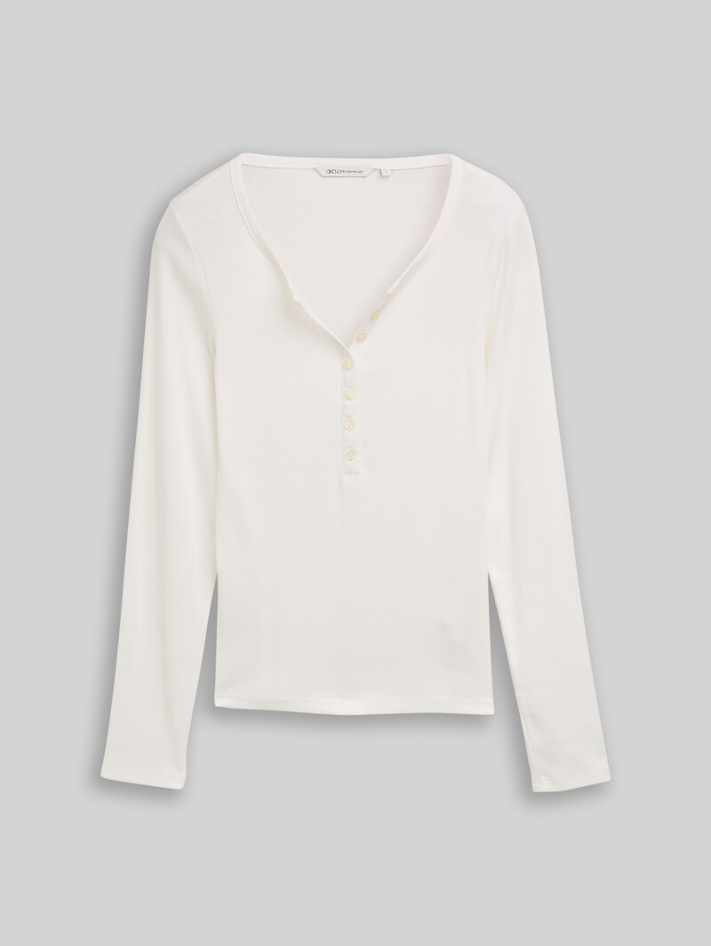Tom Tailor Slim Fit Henley Langarmshirt - Off White