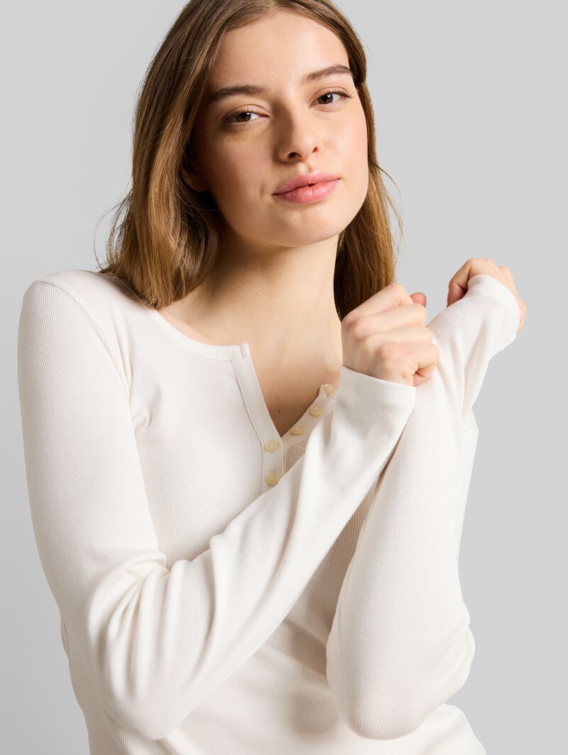 Tom Tailor Slim Fit Henley Langarmshirt - Off White