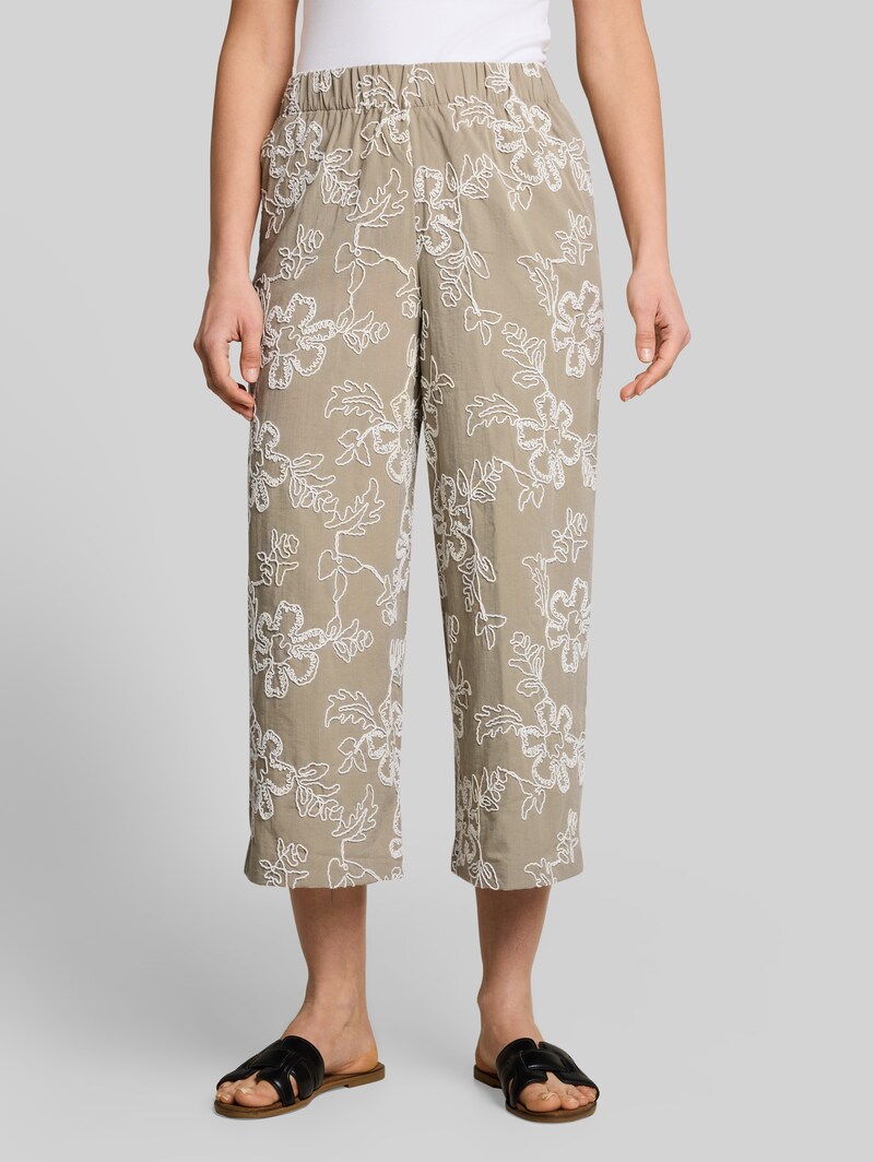 Tom Tailor Culotte Hose mit Blumen-Stickerei - Olive White Big Flower Design