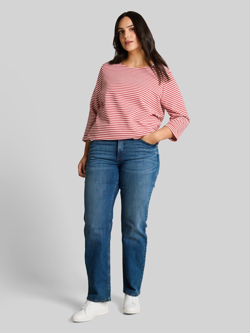 Tom Tailor Plus Size - Langarmshirt mit Knopf-Details - Pink Offwhite Regular Stripe