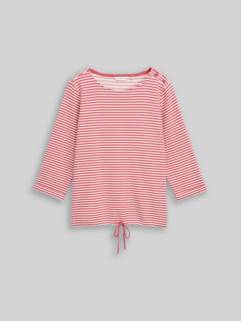 Tom Tailor Plus Size - Langarmshirt mit Knopf-Details - Pink Offwhite Regular Stripe