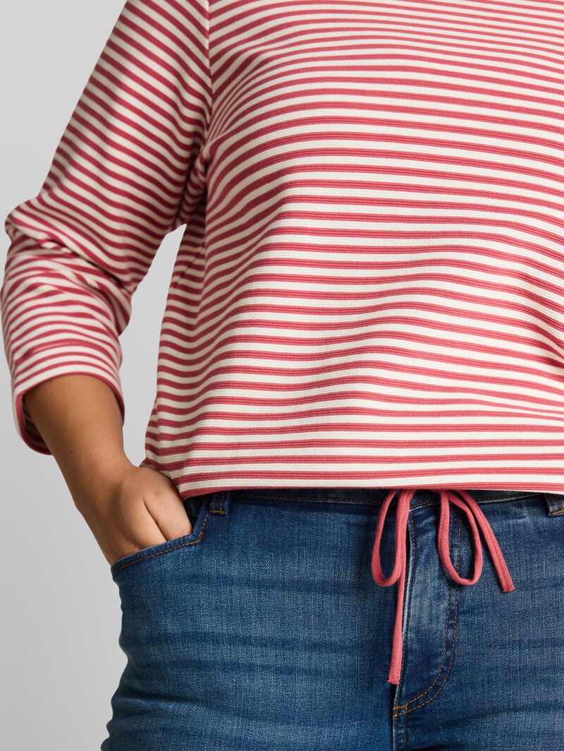 Tom Tailor Plus Size - Langarmshirt mit Knopf-Details - Pink Offwhite Regular Stripe