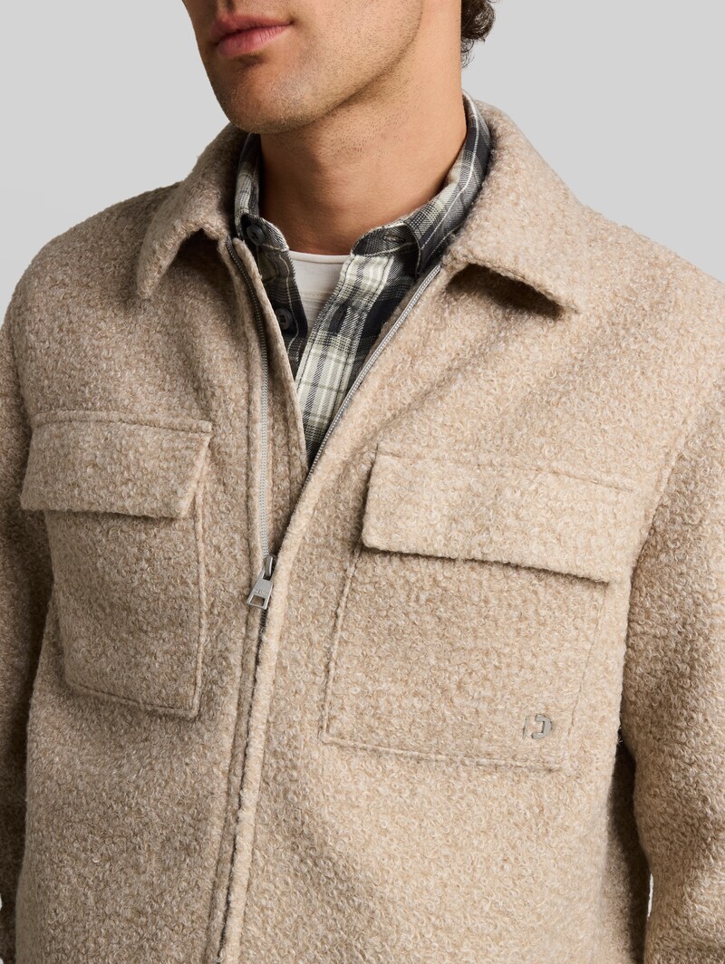 Tom Tailor Bouclé Overshirt mit Reißverschluss - Dusty Beige Melange