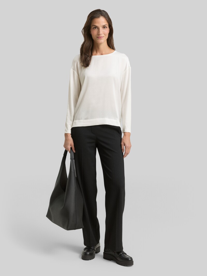 Tom Tailor Loose Fit Langarmshirt im Material-Mix - Whisper White